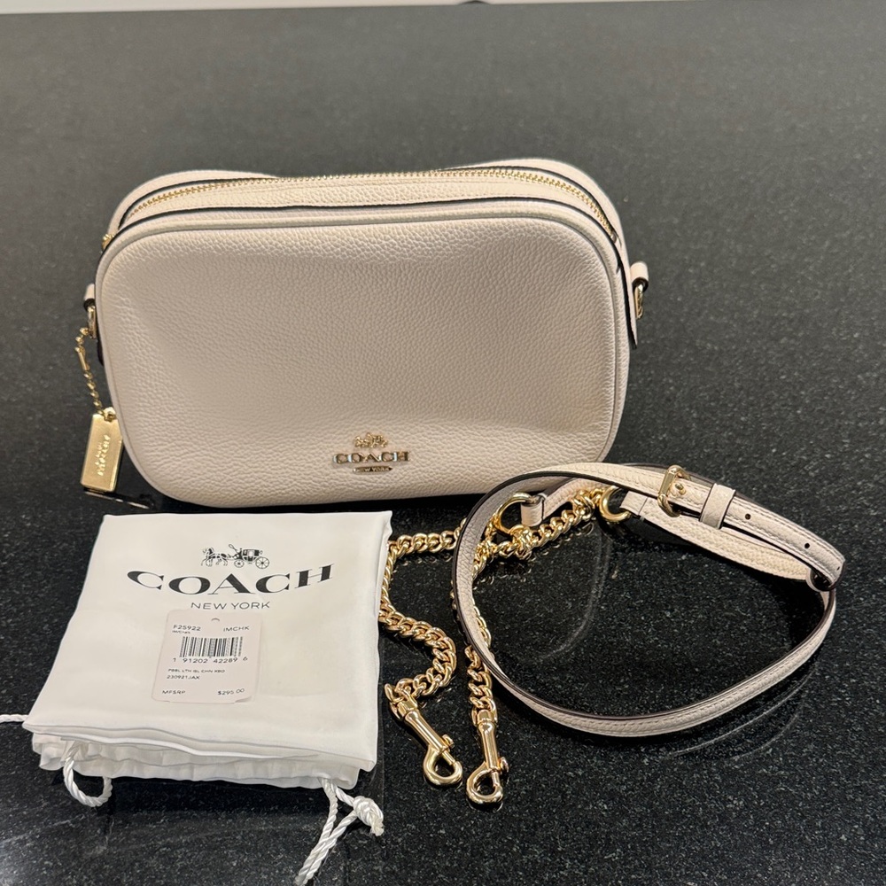 Coach F25922 Isla Chain Crossbody Camera Bag in Chalk Grain Leather
